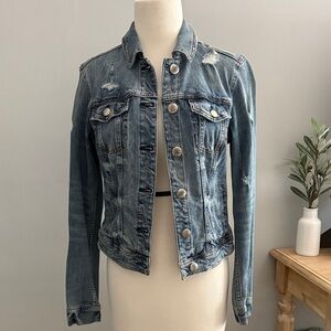 American Eagle Outfitters Light Blue Distressed Jean Jacket